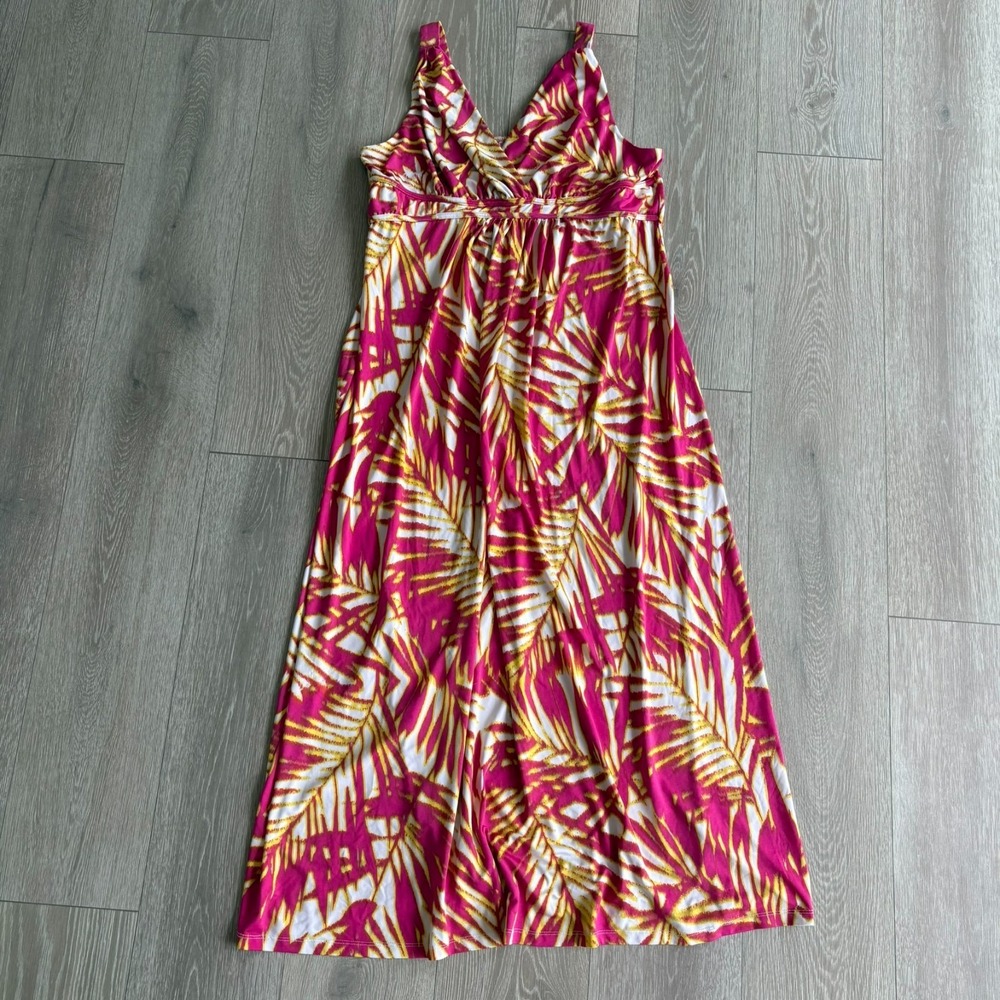Covington Womens Pink Vibrant Tropical Leaf Print Beach Long Maxi Dress Size XL